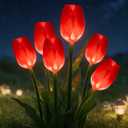 Solar Garden Lights Outdoor - Upgraded Brighter Tulip Lights with 6Pack Realistic Solar Flower,IP65 Waterproof Outdoor Garden Decor for Yard Lawn Pathway,Gift for Mom Women,Red