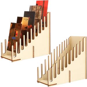 Chunful 2 Pcs Greeting Card Display Stand 10 Slot Wooden Sticker Display Stand Tabletop Postcard Greeting Card Holder Postcard Rack for Brochure Sticker Photo Table Retail Counter Desk, Natural Color