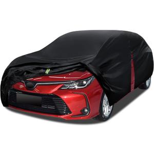 6 Layers Car Cover Waterproof All Weather for Automobiles, Size A2 with Door Zipper & Cotton Universal Fit for Toyota Corolla, Honda Civic, Kia Forte,Hyundai Elantra (178-186 inch)