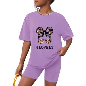 Toddler Girl Clothes 2 Piece Outfits Short Sleeve Tops T Shirt Bike Shorts Lounge Oversized Outfits Sport Active Sets Fashion Running Tracksuit Biker Shorts Set for Spring Summer, 5-6 Year, Purple