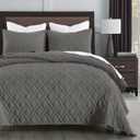 HORIMOTE HOME Quilt Set Queen Size Grey, Classic Geometric Diamond Stitched Pattern, Microfiber Ultra Soft Lightweight Bedspread Coverlet for All Season, 3 Piece Includes 1 Quilt and 2 Shams (Full/Queen(90" x 96"), Dark Grey 2)