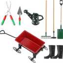 Haomian Miniature Fairy Garden Accessories Set 9 Pcs 1:12 Mini Metal Spade Pestle Kettle Wagon Rake Garden Watering Supplies Micro Landscape Ornaments Dollhouse Accessories