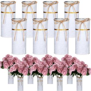 Mimorou 8 Pcs 7.48 Inch Wedding Vases for Centerpieces Mason Jars with Twine Bow Galvanized Metal Flower Vase Rustic Vintage Farmhouse Tin Bucket for Wedding Home Table (Retro White)