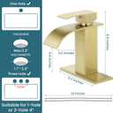 Bathroom Faucets Brushed Gold Waterfall Bathroom Sink Faucet Modern Single Handle Bathroom Faucet for 1 or 3 Hole Mxier Tap Washbasin Faucet with Deck, Pop-up Drain and Supply Hoses 2 Pack