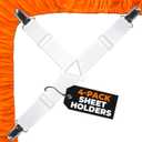 5 STARS UNITED Bed Sheet Straps Set | Easy to Use Adjustable Elastic Fasteners with Metal Clips | Sheet Holders for Corners | Fitted Sheet Clips to Hold Sheets in Place | (4 Pcs White)