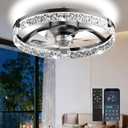 AIKVSXER 20" Low Profile Ceiling Fan with Light and Remote, Dimmable LED Flush Mount Ceiling Fan, 6 Speeds, White Modern Design for Bedroom/Living Room Black-Crystal