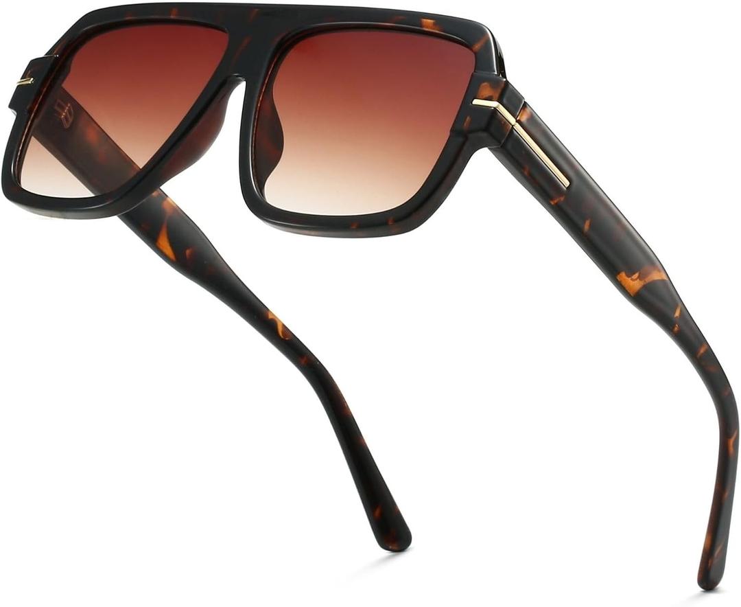 Retro Aviator Sunglasses for Men Women, Trendy Rectangle Womens Mens Shades Square Sun Glasses