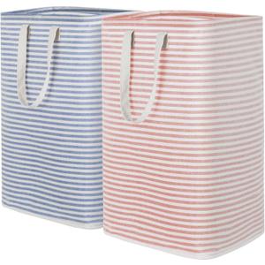 Lifewit 2 Pack Laundry Hamper Large Collapsible Laundry Basket, Freestanding Waterproof Cloth Hamper with Easy Carry Handles in Laundry Room Bedroom Bathroom Dorm for Adult, Pink&Blue, 2 x 80L