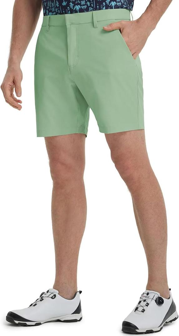 M MAELREG Mens Golf Shorts 7"/9" Lightweight Quick Dry Water-Resistant Stretch Waistband Flat Front Casual Mens Dress Shorts (30W x 7L, Beryl Green)