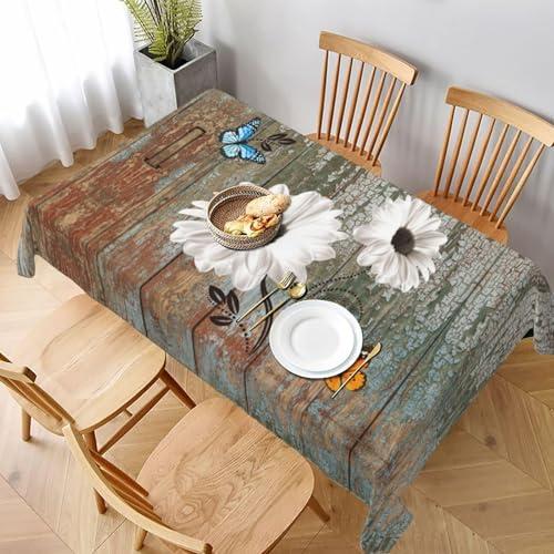 mutakin Wood Grain Flower Rectangle Tablecloth Washable Table Cloth 60x90 Inch Table Cover Waterproof for Decoration Kitchen Dining Room