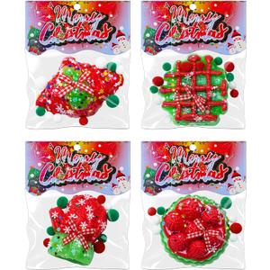 4PCS Christmas Squishy Kit, Squishy Fidget Toys for Kids, Christmas Fufu Squeeze Squishy Pack, Big Squishies Toys for Stocking Stuffers, Adults, Party Favors, Gifts (Cake, Croissant, Waffle, Glove)