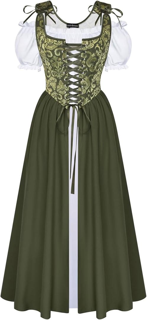 Scarlet Darkness Renaissance Costume Women Medieval Corset Dress Puff Sleeve Fairy Dress Olive Green Size 6