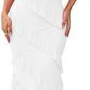 HOCILLE Women's Sexy V Neck Backless Bodycon Spaghetti Strap Elegant Ruffle Maxi Cocktail Party Dresses, XS