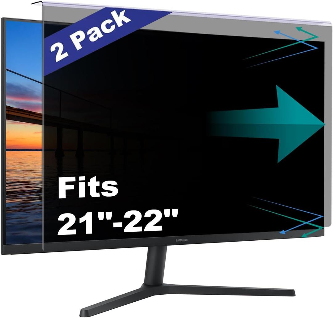 2 Pack Computer Privacy Screen Shield Compatible for 21.5/22 Inch 16:9 Widescreen Desktop Monitor - Anti Glare & Blue Light Filter - Hanging Design for Easy On/Off