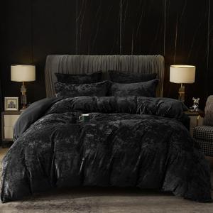 PHF Truly Velvet Duvet Cover Set King Size, 3pcs Ultra Soft Breathable Comforter Cover Set, Luxury Cozy Flannel Duvet Cover with Pillow Shams Bedding Collection, 104" x 90", Black
