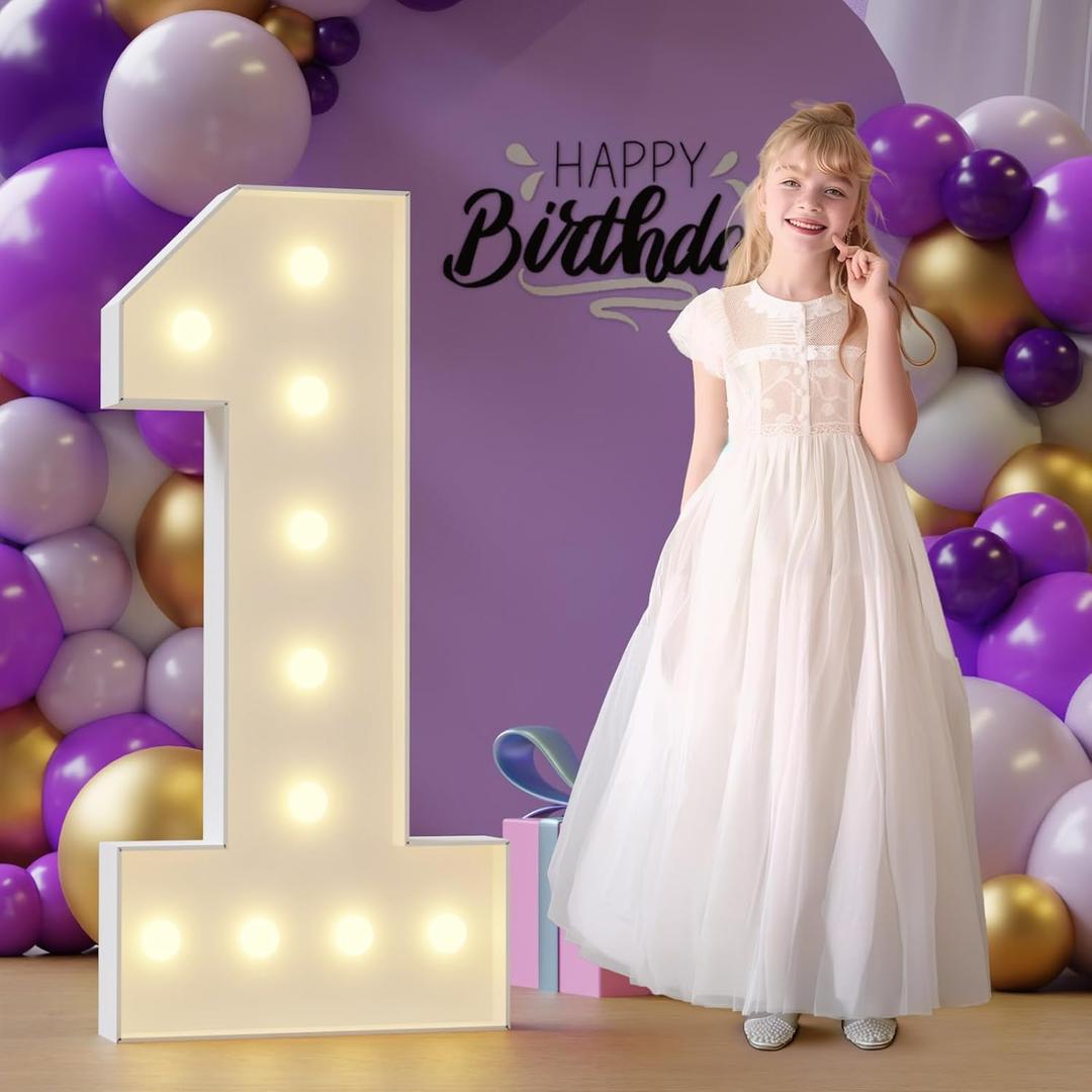 Marquee Numbers 1st-Birthday large Decorations: 4ft Light Up Numbers First Birthday Sign for Boy Girl One Year Old Anniversary Party Mosaic Decor Backdrop Big Foam Board Number 1