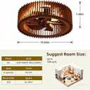20 Inch Dark Brown Wooden Low Profile Ceiling Fan with Light and Remote, Wood Ceiling Fan, Farmhouse Caged Ceiling Fan with 6-Speed Reversible Motor for Bedroom, Living Room, Kitchen
