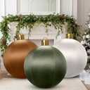 Jetec 3 Pcs 24 Inch Giant Velvet Christmas Inflatable Ball Ornament Large Flocked Inflatable Ball PVC Hanging Ornaments for Christmas Indoor Outdoor Blow Up Holiday Yard Decor(Green, Brown, Beige)