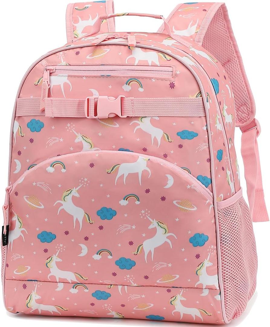 FlowFly Kids Backpack for Toddler Boys Girls, Simple Lightweight Bookbag for Daycare Kindergarten Elementary School Travel, Small Modern Bag (large 15'', Unicorn)