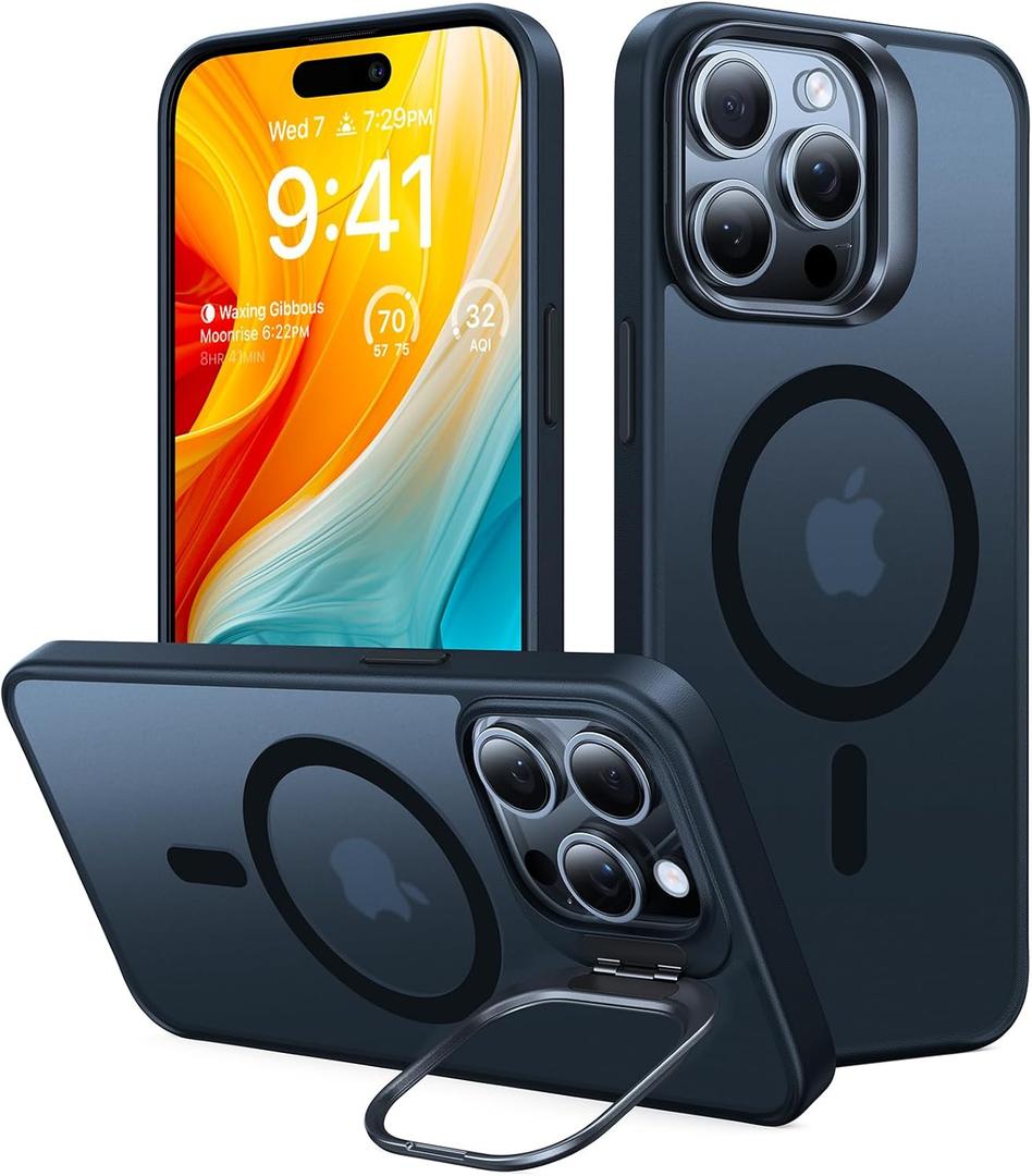 TORRAS for iPhone 15 Pro Max Case, Compatible with MagSafe, Military-Grade Shockproof, Build in Invisible Stand, Magnetic Translucent Slim Hard Back Soft Edge Anti-Scratch, Frost Black