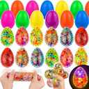 12 Pack Easter Egg Fillers with 12 Light Up Egg Shaped Fidget Stress Balls, Squeeze Stress Relief Toys Filled Easter Eggs Hunts Party Favors, Easter Basket Stuffers for Kids Toddler Teens Boys Girls