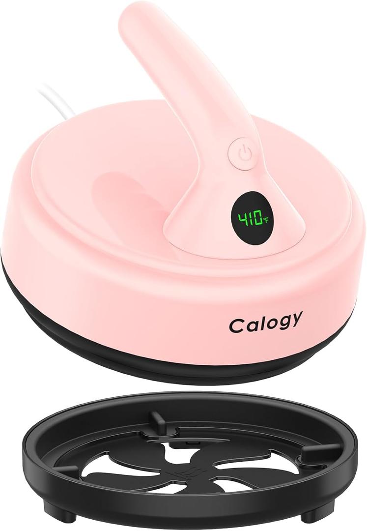 Calogy Mini Heat Press, Small Round Heat Press Machine 5" Diameter, Portable Iron 4 Levels Temp Max 410℉ for Heating Transfer Sublimation Crafts, DIY Coaster, Bag, Pillow, Ceramic (Baby Pink-5IN)
