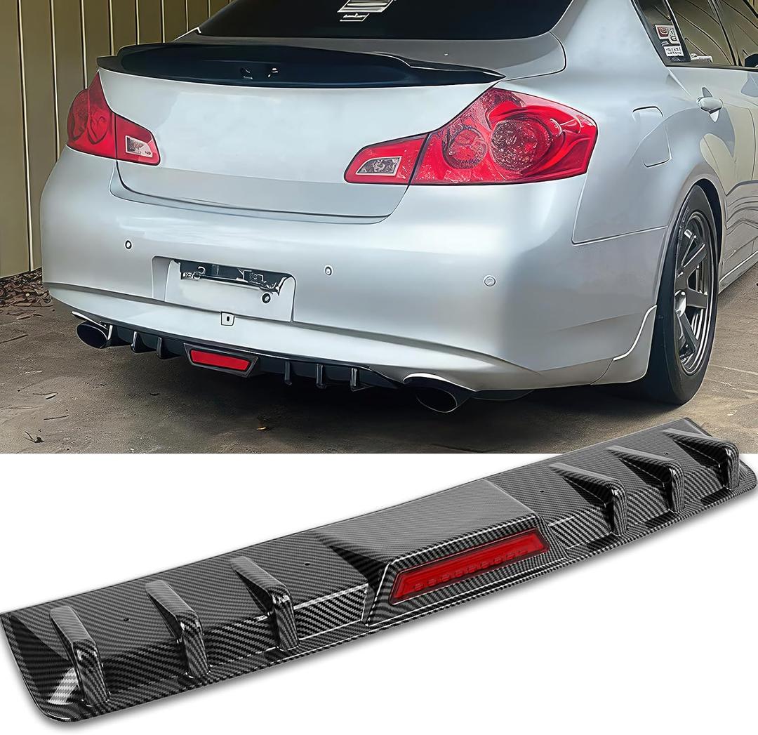 DREAMOTOR 34" Car Rear Bumper Lip with Brake Light, Universal Rear Diffuser Spoiler Compatible with Infiniti Ford Toyota Corolla Nissan Altima Dodge Charger SXT Chevy Camaro VW Acura (with LED Light)