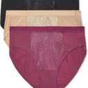 Warner's Women's Blissful Benefits Tummy Smoothing Hi-cut Panty (XX-Large, Amaranth / Toasted Almond / Black)