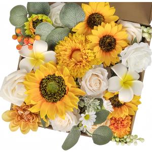 Multi Use Artificial Flowers Sunflowers Combo for DIY Centerpieces Arrangements Wedding Bridal Bouquet Table Chair Decor Candle Holder Baby Shower Cake Decor Flower Strips Home Dcor