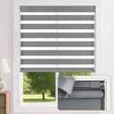 LazBlinds No-Drill Cordless Zebra Blinds - Dual Layer Light Filtering & Room Darkening, Free-Stop Lift, Easy Install, Day & Night Privacy with Valance for Window 21.5" W x 64" H, Grey