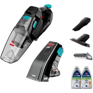 BISSELL Stain Eraser Duo, 2-in-1 Cordless Portable Deep Cleaner and Hand Vacuum with PET PRO OXY Spot & Stain Formula, 3705, Black