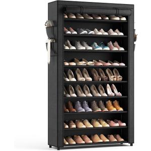 Shoe Rack with Covers - 10 Tiers Tall Shoe Rack Organizer Large Capacity Shoe Shelf Storage 40 Pairs Space Saving Vertical Shoe Storage Organizer for Closet, Entryway, Dorm, Bedroom (Black)