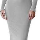 QINSEN Scoop Neck Long Sleeve Maxi Dress Ribbed Bodycon Dresses for Women Soft Lounge Dress Gray L