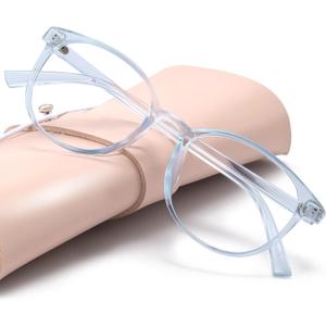 miyya Blue Light Blocking Glasses Women, Fashion Round Transparent Anti Blue Light Glasses with Anti Eyestrain & UV Glare (Transparent blue, Clear)