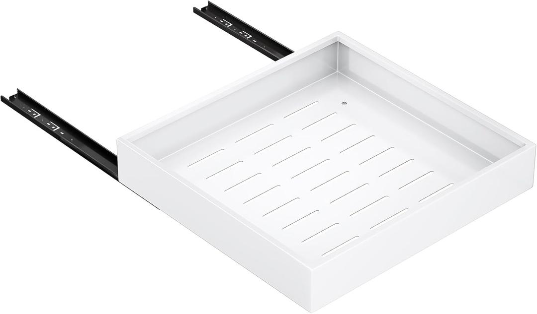 Pull out Cabinet Organizer,21"Deep, 20"Wide Heavy Duty Full-Extension Slide out Drawers Fixed with Nano Adhesive,Roll Out Shelves Sliding Cabinet for Kitchen,Bathroom,Pantry,under sink Storage(White)