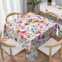 Spring Tablecloth 5454 Inch Square Watercolor Floral Table Cloth Water-Resistant Spill-Proof Washable Fabric Tablecover for Kitchen Dining Party Picnic Indoor Outdoor