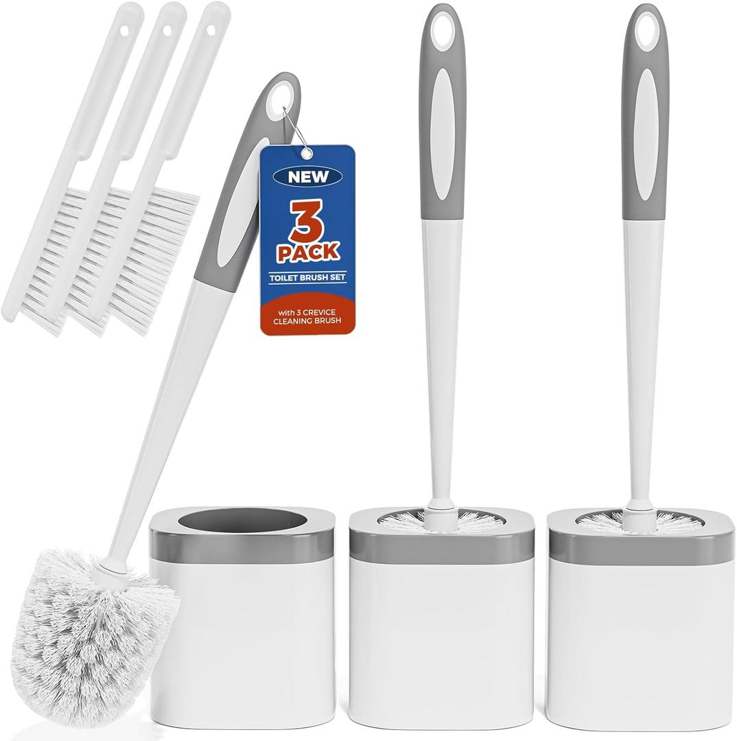 Toilet Brush, 3 Pack Toilet Brush and Holder Set Bathroom Accessories, Toilet Bowl Brush and Holder with 3 Crevice Brush for Bathroom, Toilet Scrubber Brush (White) Toilet Brush, 3 Pack Toilet Brush and Holder Set Bathroom Accessories, Toilet Bowl Brush and Holder with 3 Crevice Brush for Bathroom, Toilet Scrubber Brush (White)