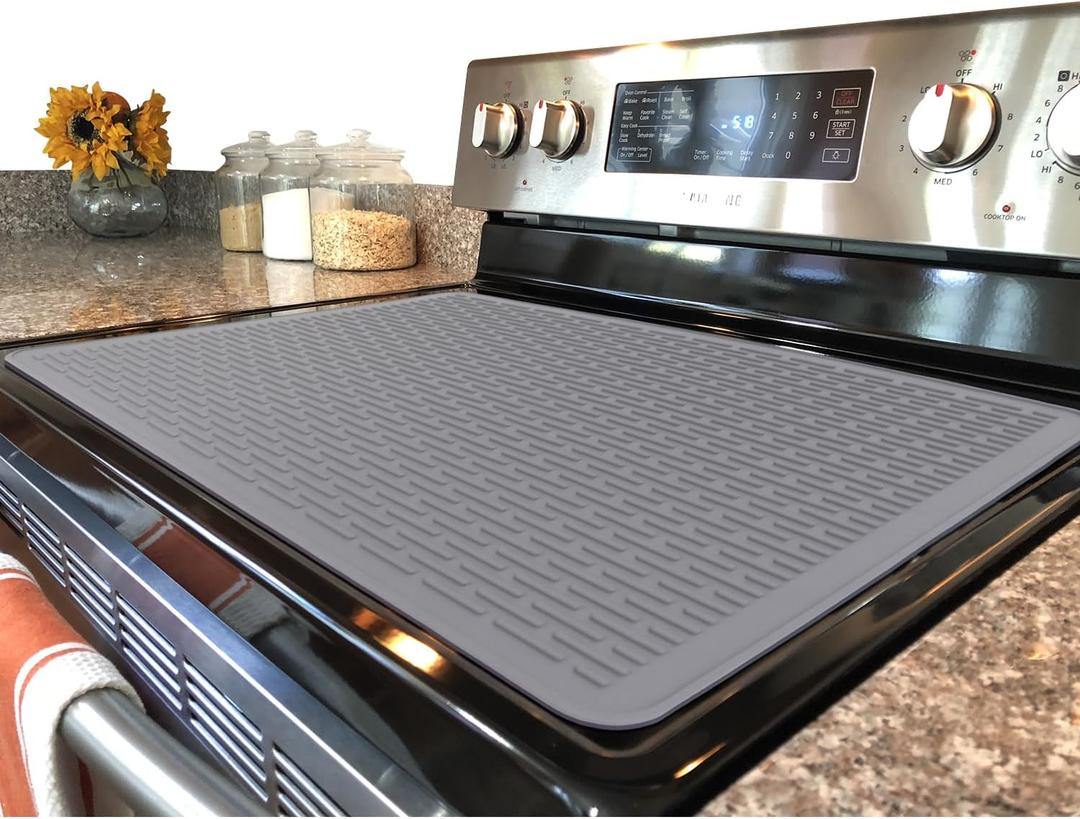 Stove Top Cover for Electric Stove - Silicone Stove Mat for Glass Top, Glass Cooktop Protector, XL Dish Drying Mats For Kitchen,Oven Covers for Electric Stove (Gray,30 x 21)