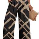 Lepunuo High Waisted Wide Leg Palazzo Pants for Women Summer Beach Vacation Lounge Trousers with Pockets 2026 Trendy (X-Large, Geometric - Black)