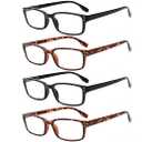 Large Reading Glasses +4.5 Oversized Square Men Readers 4 Pack,Comfort Lightweight Eyeglasses Flexible Spring Hinge (4 Mix Color)