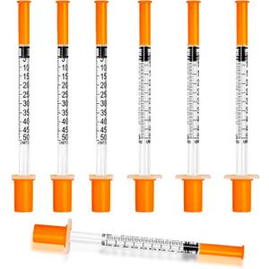 0.5ml Syringe with Cap, 31G 1/4" 6mm 1/2cc Syringes, Disposable Individual Package, Pack of 100