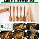Solidith Acacia Wooden Spoons for Cooking, 5-Piece Wooden Kitchen Utensil Set with Spatula, Slotted Spoon & Pasta Fork, Non-Stick Safe Cooking Utensils, Durable Natural Wood Kitchen Tools Gift Set