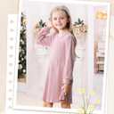 Toddler Girl Long Sleeve Dress Baby Ribbed Knit Sweater Dresses A Line Fall Winter Kids Clothes Casual (Pink)