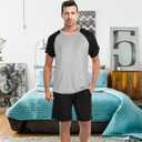 2 Sets Men's Pajamas Short Sleeve Pyjama Modal Sleepwear Shorts with Pockets Nightwear Soft Comfy Pjs Set (L)