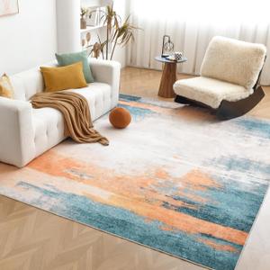 OIGAE Modern Abstract Area Rug 9x12 - Soft Durable Low-Pile Machine Washable Rug with Non-Slip Backing, Stain Resistant for Living Room, Bedroom, Dining Room, and High-Traffic Areas, Gold