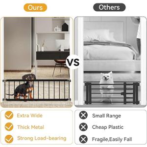 Dog Gate Indoor,18"-45" Adjustable Extra Wide Metal Short Dog Gate to Step Over, 14" Tall Small Pet Gate with 3 Extension Kits, Pressure Mounted for Doorways & Stairs Black