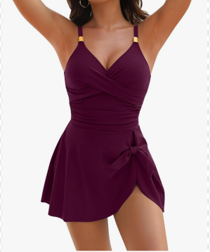 Blooming Jelly Womens One Piece Swimsuit Tummy Control Bathing Suit Gold Metal Tie Knot 2025 Swim Dress, Size medium