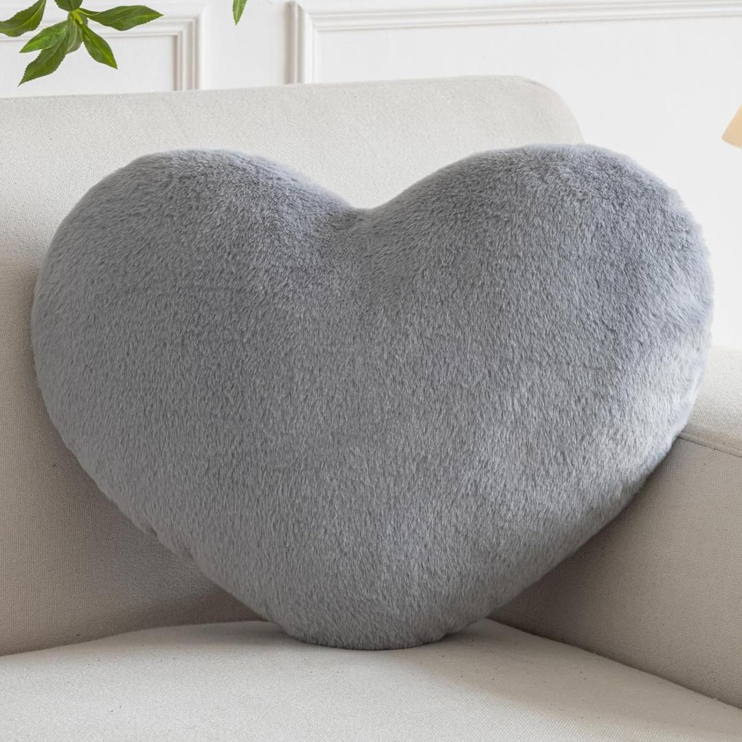Xiashrk Heart Pillow, Heart Shaped Pillow for Bed Couch, Soft Decorative Heart Throw Pillow, Cute Decorate Pillows, Heart Pillows for Bedroom Living Room (Light Grey, Medium 15.7"x11.8")