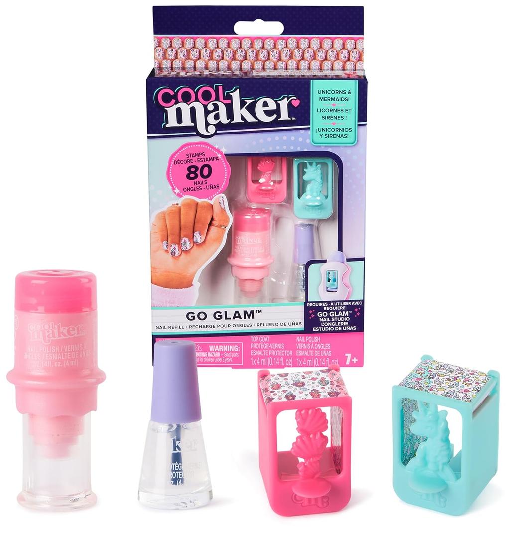 Cool Maker, GO Glam Nail Kit Refill, Unicorn & Mermaid Designs, Style 80 Nails (Packaging May Vary), Arts and Crafts Kids Toys for Ages 7 and up (GO GLAM Nail Stamper Refill)