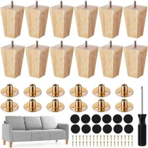 Kigley Set of 12 Wood Furniture Legs 4 Inch Sofa Leg Solid Square Couch Feet Mid-Century Bed Legs Replacement for Sofa Armchair Recliner Coffee Table Dresser (Burlywood)(Burlywood)